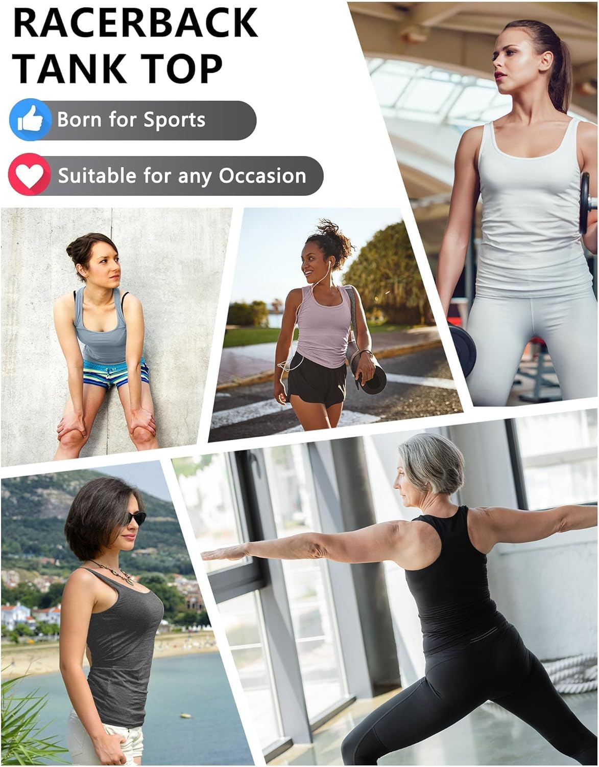 Dalavch 5 Pack Women's Workout Racerback Tank Tops Spandex Yoga Athletic Running Gym Sports Crop Tops for Women