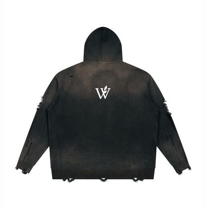 Unisex Distressed Full Zip Sweater
