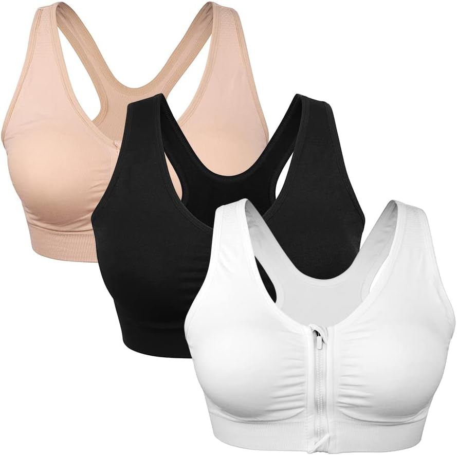 Elevate Your Comfort with the Women's Zip Front Wireless Post-Surgery Sports Bra - Perfect for Yoga and Active Wear