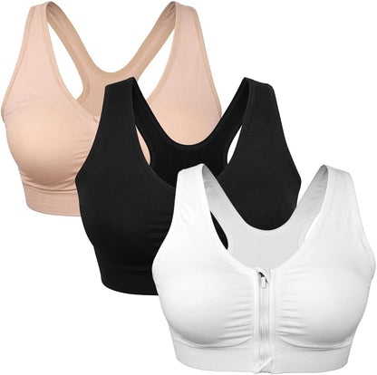 Elevate Your Comfort with the Women's Zip Front Wireless Post-Surgery Sports Bra - Perfect for Yoga and Active Wear