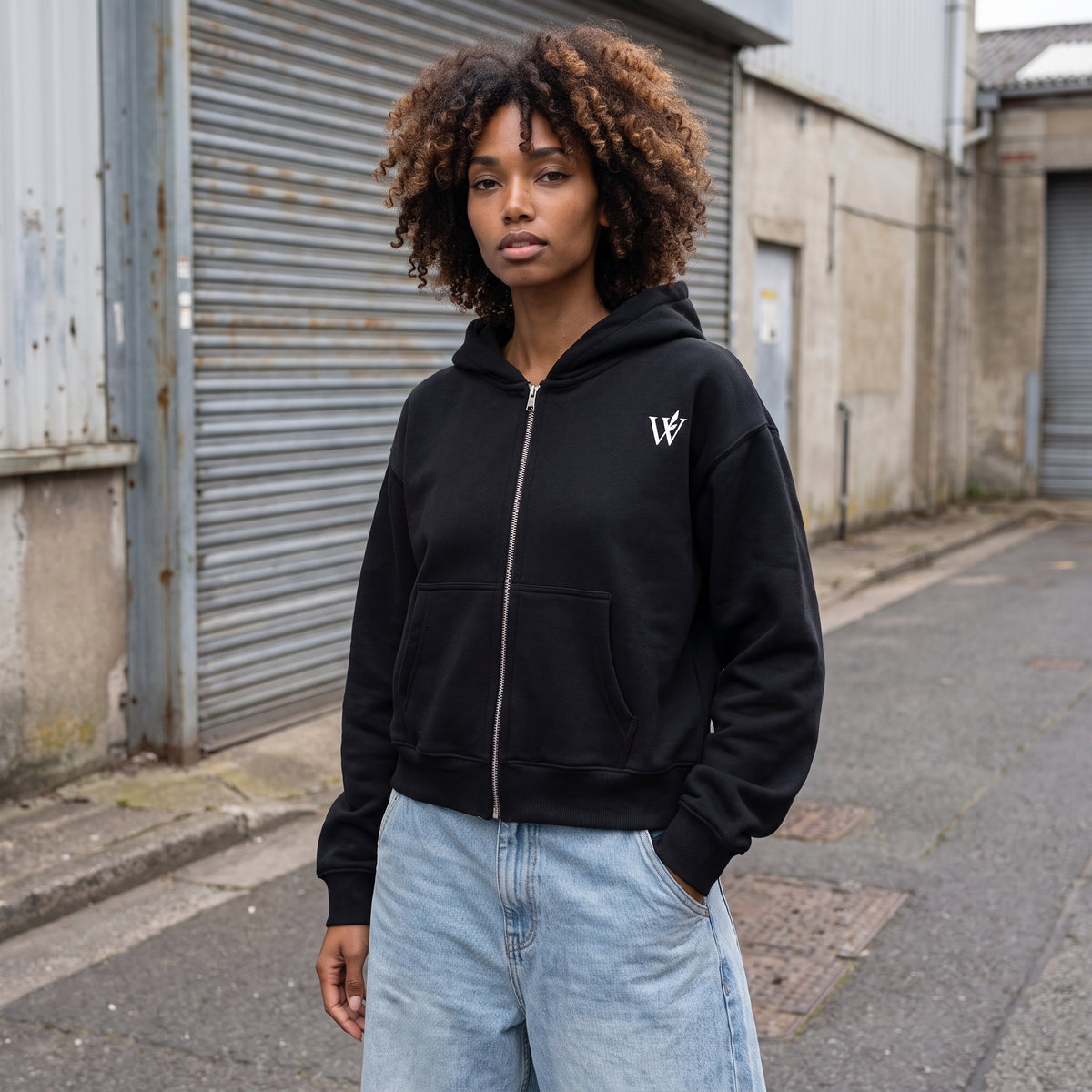 Fleeced Zip-Up Cropped Hoodie