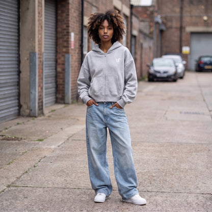 Fleeced Zip-Up Cropped Hoodie