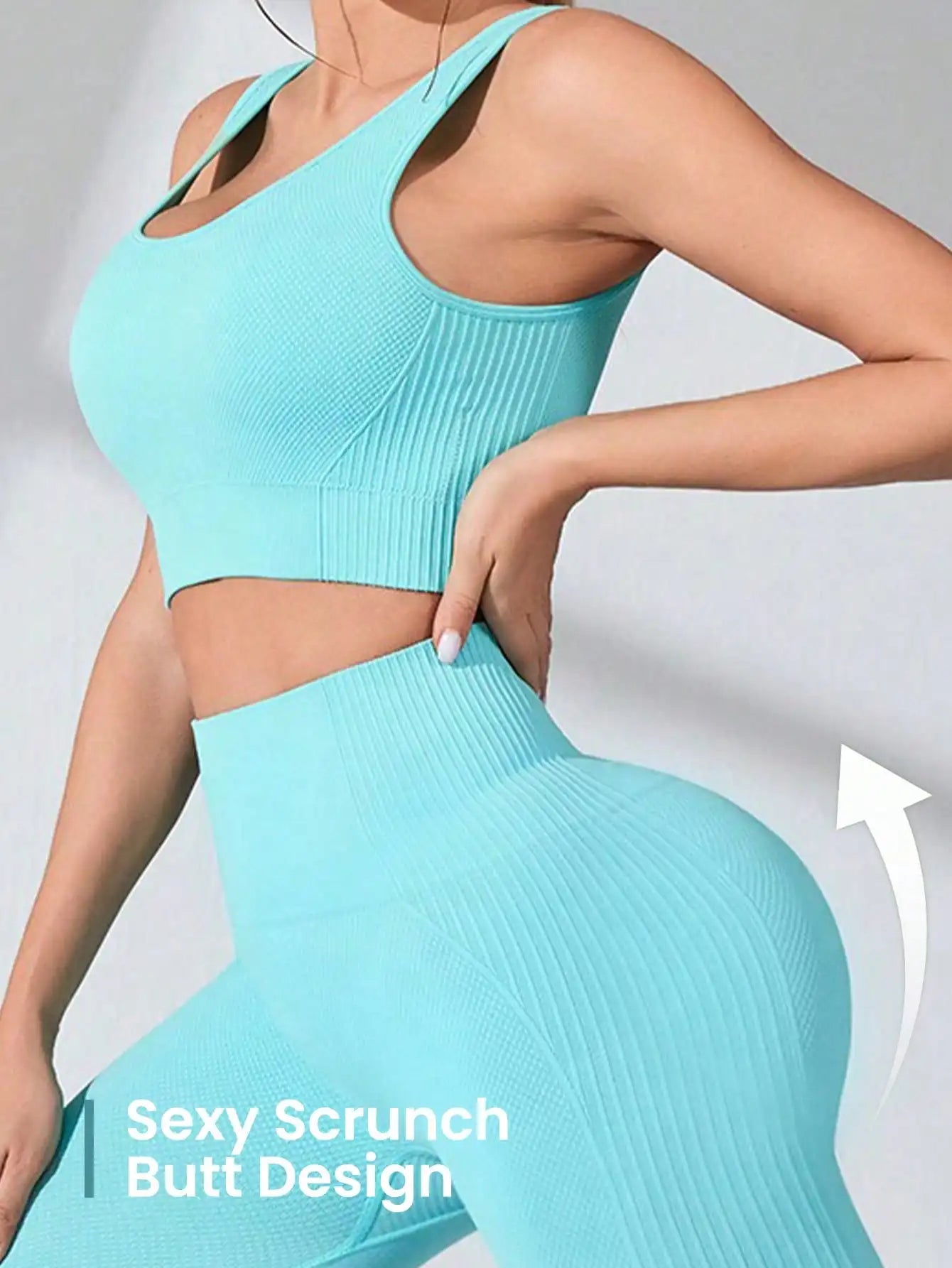 Elevate Your Workout with Our Women’s 2 Piece Seamless Yoga Leggings and Cross-Strap Sports Bra Set