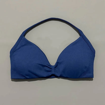 HISTELLO Impacts Strappy Bra Gym Top Women High Support Thin Strap Halter Sports Seamless Bra Scrunch Push-up Workout Yoga Tanks