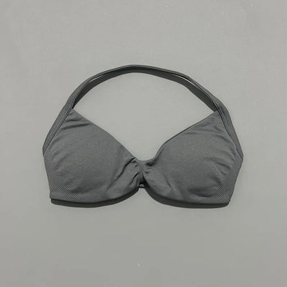 HISTELLO Impacts Strappy Bra Gym Top Women High Support Thin Strap Halter Sports Seamless Bra Scrunch Push-up Workout Yoga Tanks