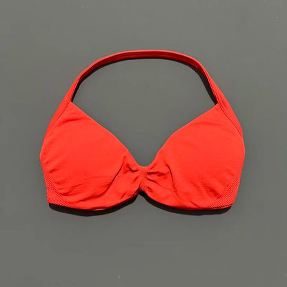 HISTELLO Impacts Strappy Bra Gym Top Women High Support Thin Strap Halter Sports Seamless Bra Scrunch Push-up Workout Yoga Tanks