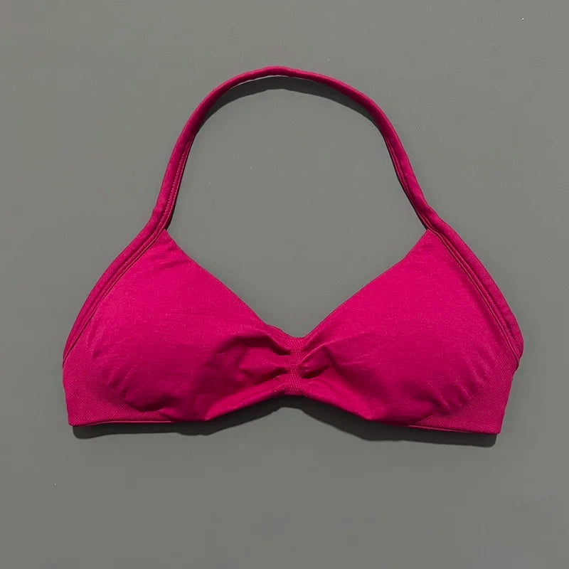 HISTELLO Impacts Strappy Bra Gym Top Women High Support Thin Strap Halter Sports Seamless Bra Scrunch Push-up Workout Yoga Tanks