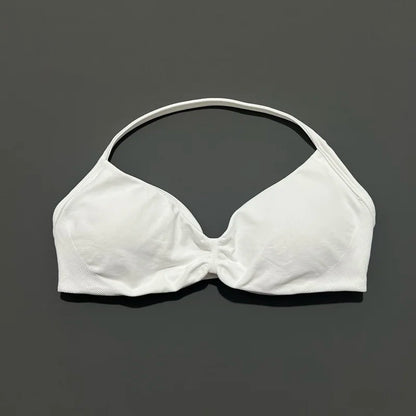 HISTELLO Impacts Strappy Bra Gym Top Women High Support Thin Strap Halter Sports Seamless Bra Scrunch Push-up Workout Yoga Tanks