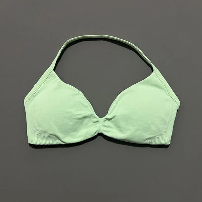 HISTELLO Impacts Strappy Bra Gym Top Women High Support Thin Strap Halter Sports Seamless Bra Scrunch Push-up Workout Yoga Tanks