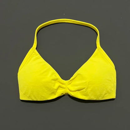 HISTELLO Impacts Strappy Bra Gym Top Women High Support Thin Strap Halter Sports Seamless Bra Scrunch Push-up Workout Yoga Tanks