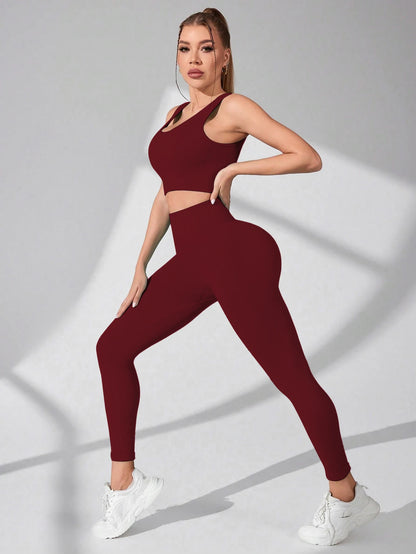 Elevate Your Workout with Our Women’s 2 Piece Seamless Yoga Leggings and Cross-Strap Sports Bra Set