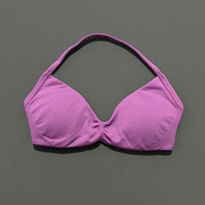 HISTELLO Impacts Strappy Bra Gym Top Women High Support Thin Strap Halter Sports Seamless Bra Scrunch Push-up Workout Yoga Tanks