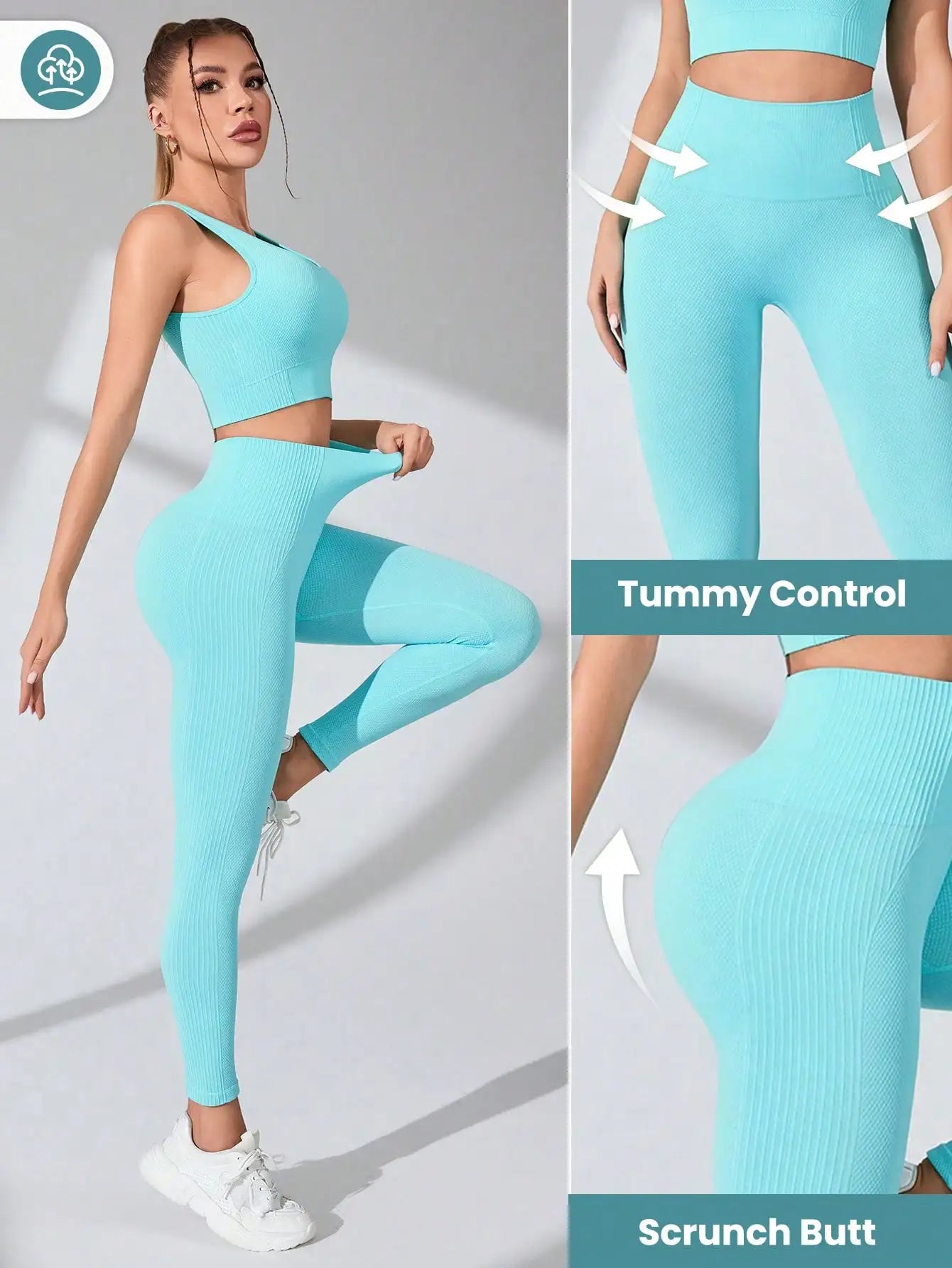 Elevate Your Workout with Our Women’s 2 Piece Seamless Yoga Leggings and Cross-Strap Sports Bra Set