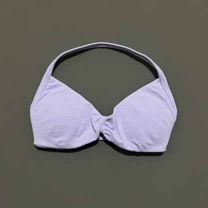HISTELLO Impacts Strappy Bra Gym Top Women High Support Thin Strap Halter Sports Seamless Bra Scrunch Push-up Workout Yoga Tanks