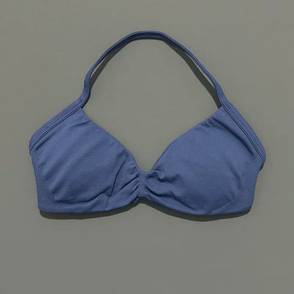 HISTELLO Impacts Strappy Bra Gym Top Women High Support Thin Strap Halter Sports Seamless Bra Scrunch Push-up Workout Yoga Tanks