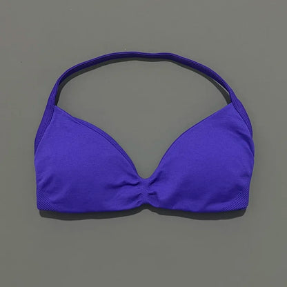 HISTELLO Impacts Strappy Bra Gym Top Women High Support Thin Strap Halter Sports Seamless Bra Scrunch Push-up Workout Yoga Tanks