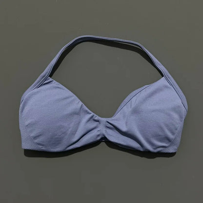 HISTELLO Impacts Strappy Bra Gym Top Women High Support Thin Strap Halter Sports Seamless Bra Scrunch Push-up Workout Yoga Tanks
