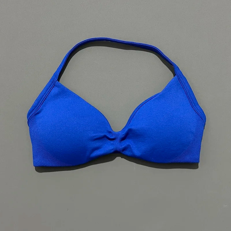HISTELLO Impacts Strappy Bra Gym Top Women High Support Thin Strap Halter Sports Seamless Bra Scrunch Push-up Workout Yoga Tanks