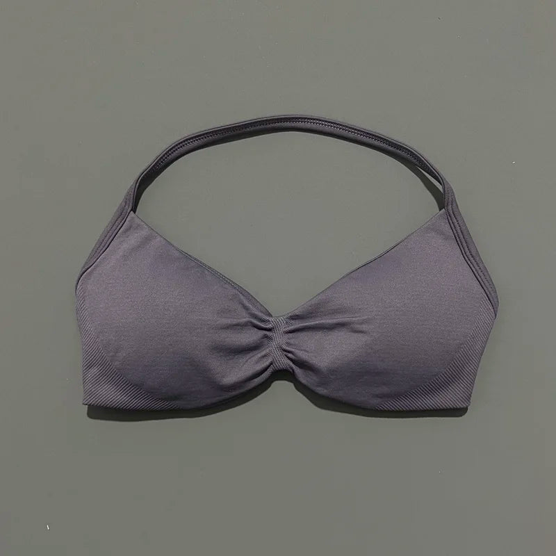 HISTELLO Impacts Strappy Bra Gym Top Women High Support Thin Strap Halter Sports Seamless Bra Scrunch Push-up Workout Yoga Tanks