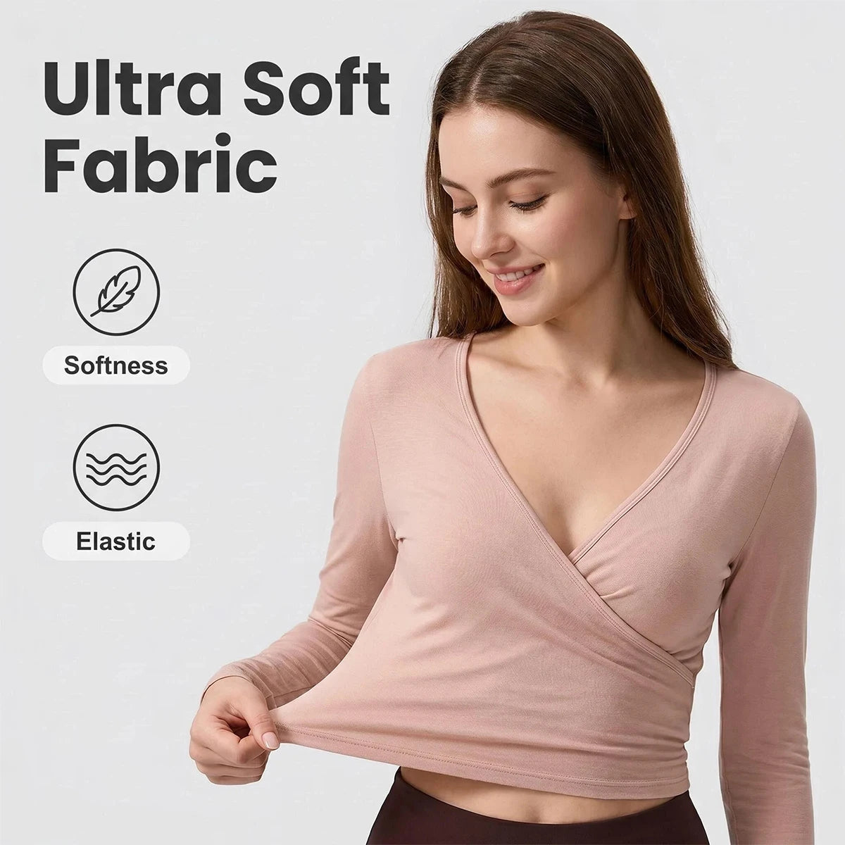 Hearuisavy Summer Women's Long Sleeve Yoga Shirt Gym Sportswear Casual Breathable Quick Dry Sports Top Pilates Ballet Wrap Tops
