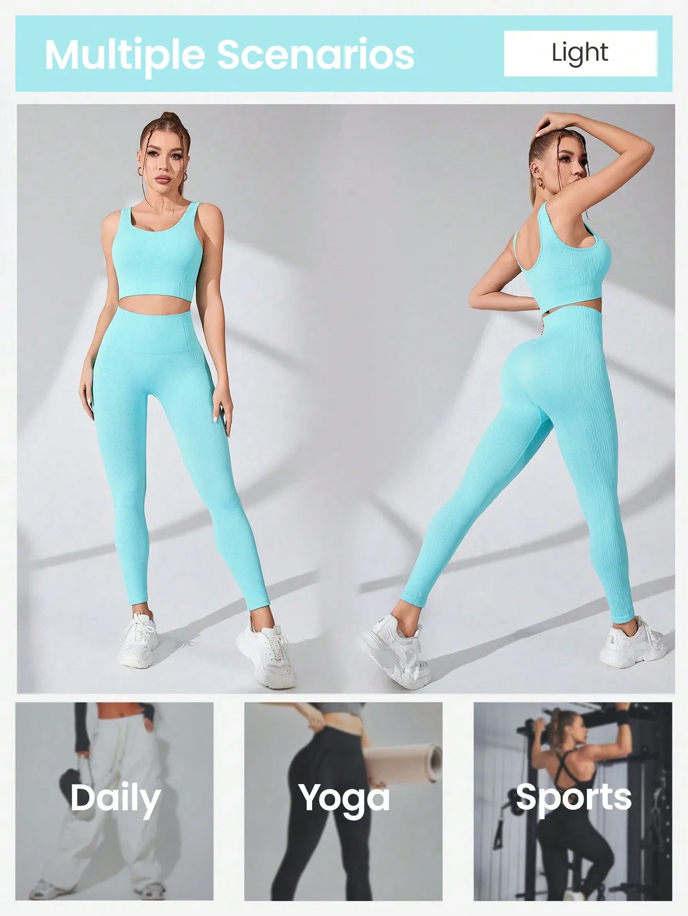 Elevate Your Workout with Our Women’s 2 Piece Seamless Yoga Leggings and Cross-Strap Sports Bra Set