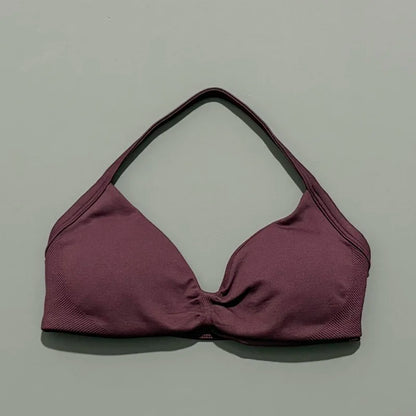 HISTELLO Impacts Strappy Bra Gym Top Women High Support Thin Strap Halter Sports Seamless Bra Scrunch Push-up Workout Yoga Tanks