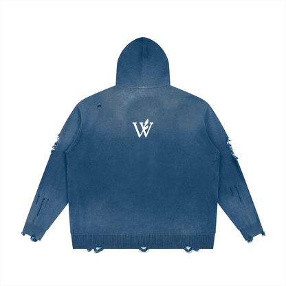 Unisex Distressed Full Zip Sweater