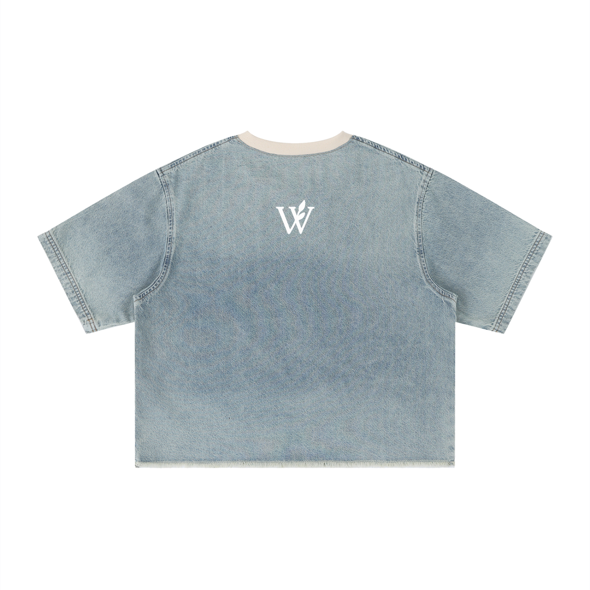 Unisex Vintage Wash Boxy Raw Hem Denim T-Shirt