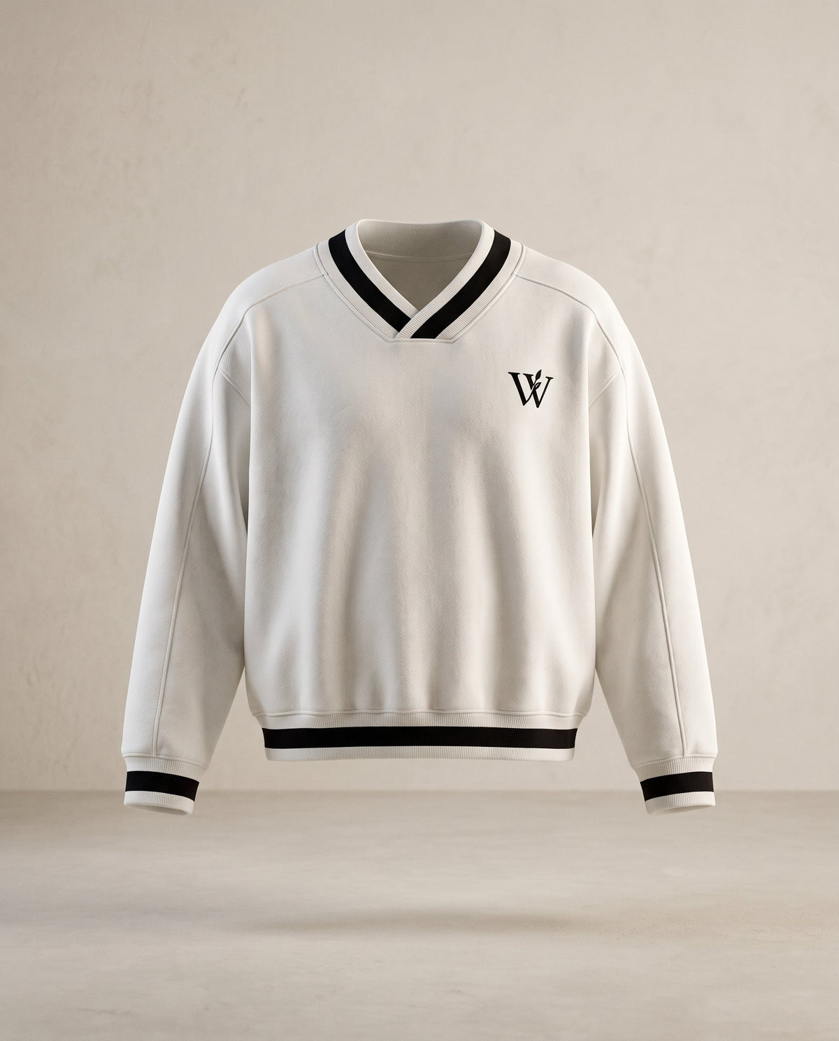 V-Neck Contrast Collar Boxy Sweatshirt
