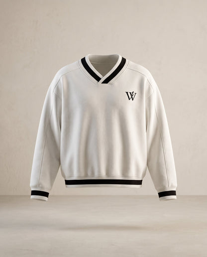 V-Neck Contrast Collar Boxy Sweatshirt
