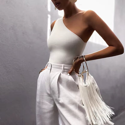 Elevate Your Summer Style with Our Women's Sexy One Shoulder Sports Tank Top - Perfect for Fitness and Casual Outings!