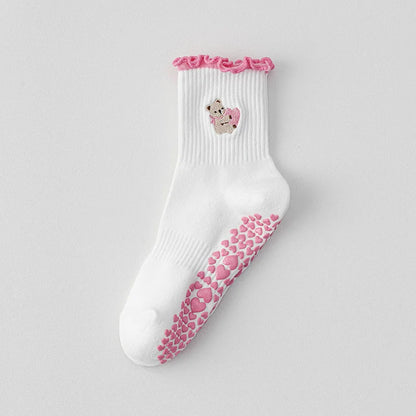 Elevate Your Yoga Practice with Stylish Cherry Embroidered Cotton Yoga Socks - Non-Slip Grip for Ultimate Comfort