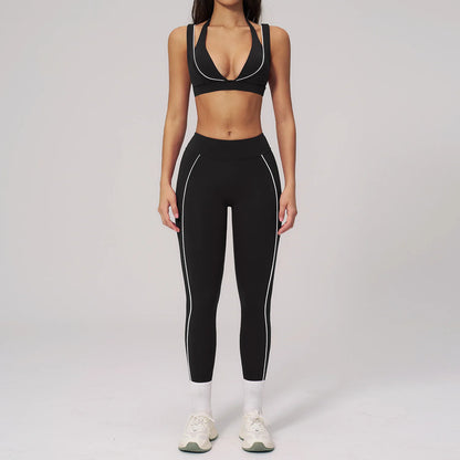 Elevate Your Workout with Our 2PCS Women's Yoga Suit: Shockproof Sports Bra & Cycling Shorts for Ultimate Comfort and Style