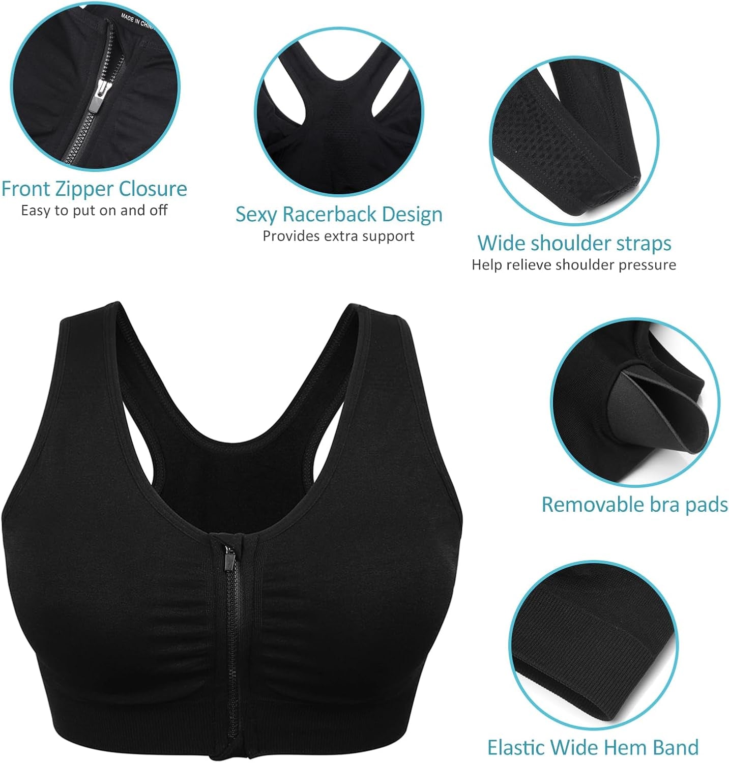 Elevate Your Comfort with the Women’s Zip Front Wireless Post-Surgery Sports Bra - Perfect for Yoga and Active Living