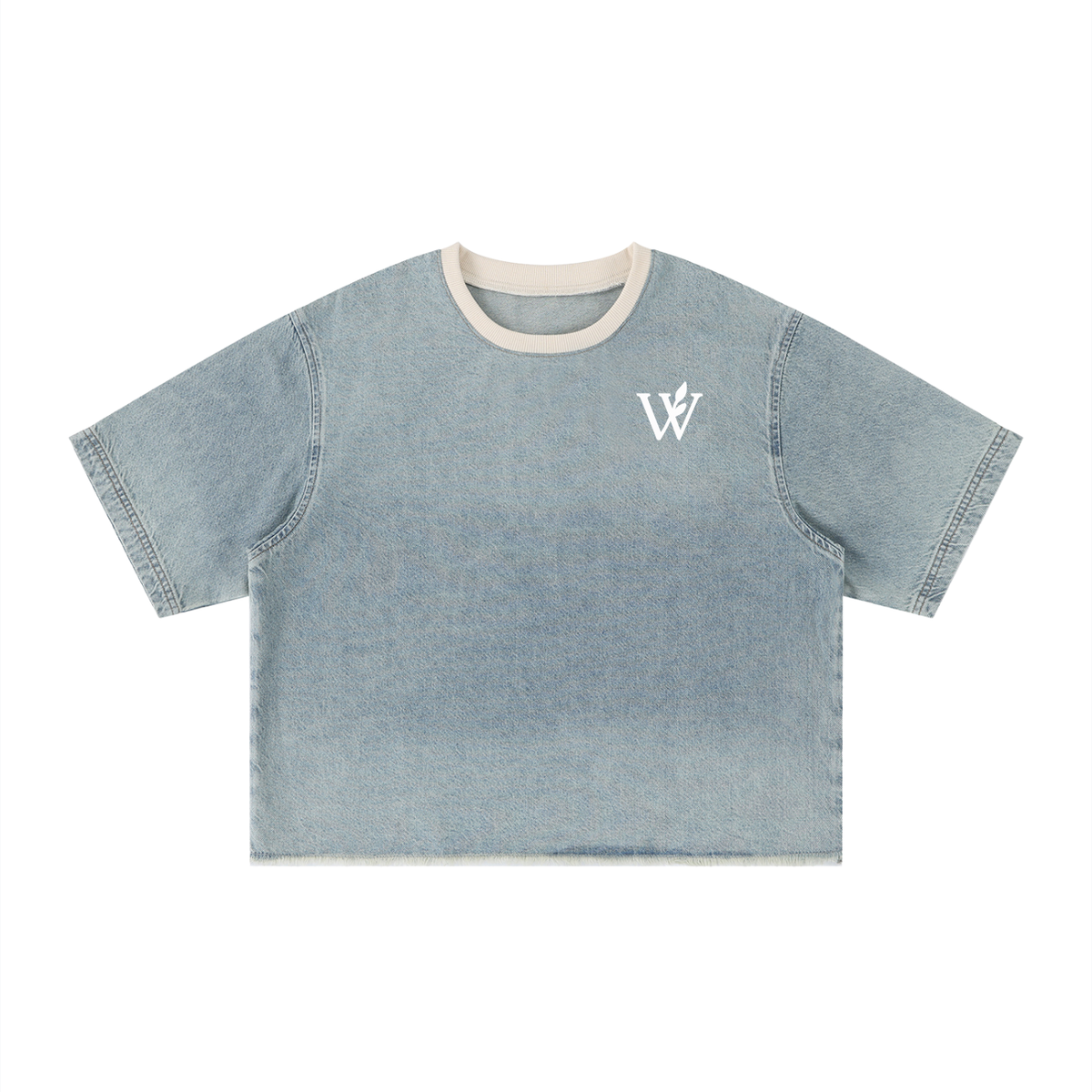 Unisex Vintage Wash Boxy Raw Hem Denim T-Shirt