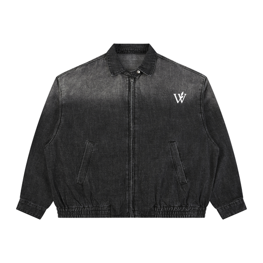 Unisex Vintage Wash Full-Zip Denim Jacket
