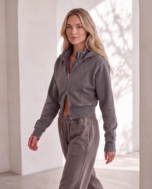 Vintage Washed Cropped Fleece Hoodie