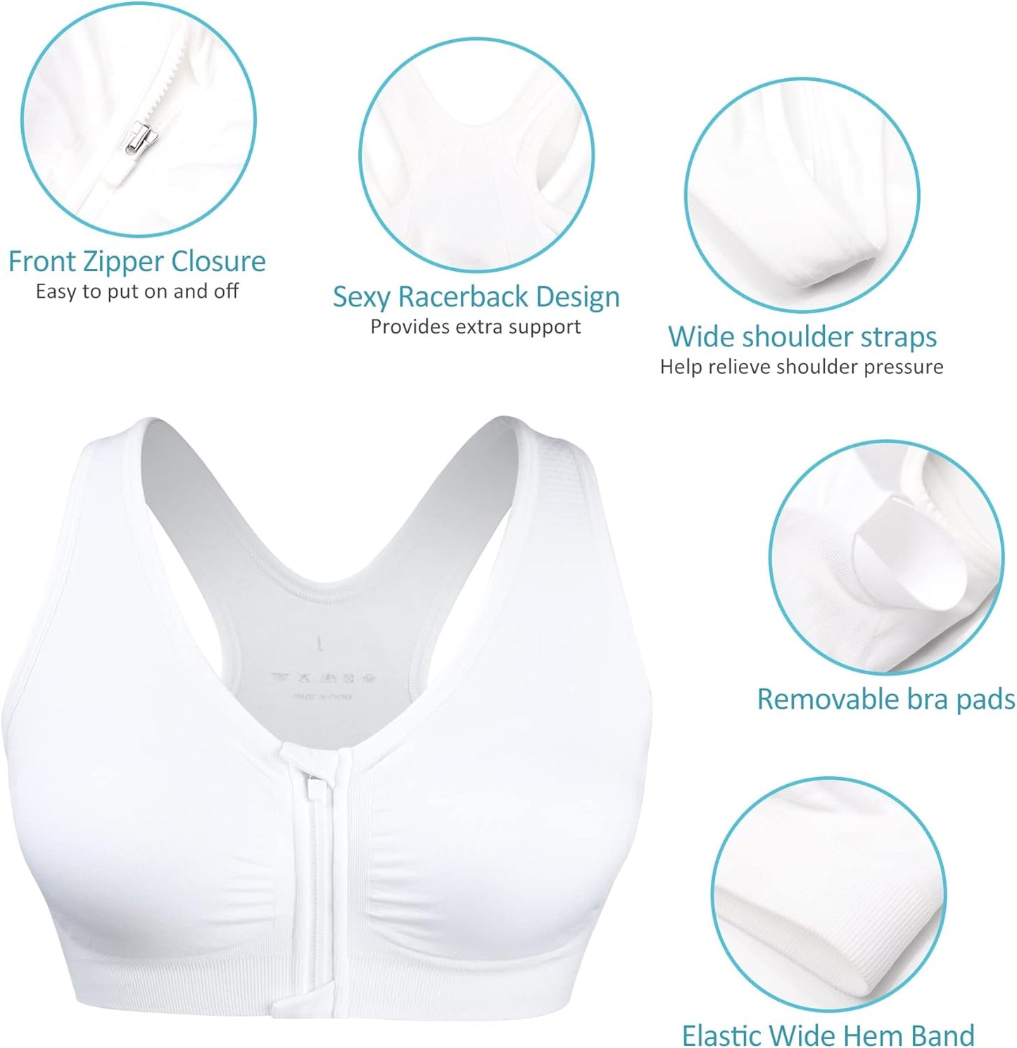Elevate Your Comfort with the Women's Zip Front Wireless Post-Surgery Sports Bra - Perfect for Yoga and Active Wear