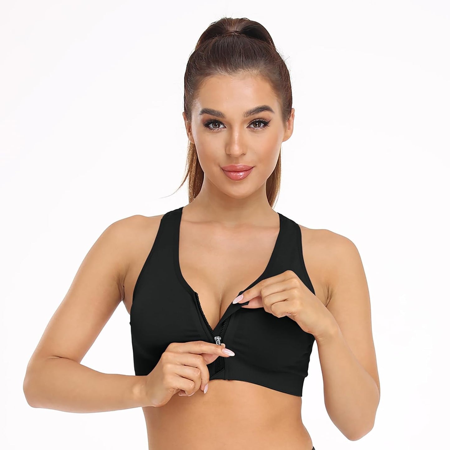 Elevate Your Comfort with the Women’s Zip Front Wireless Post-Surgery Sports Bra - Perfect for Yoga and Active Living