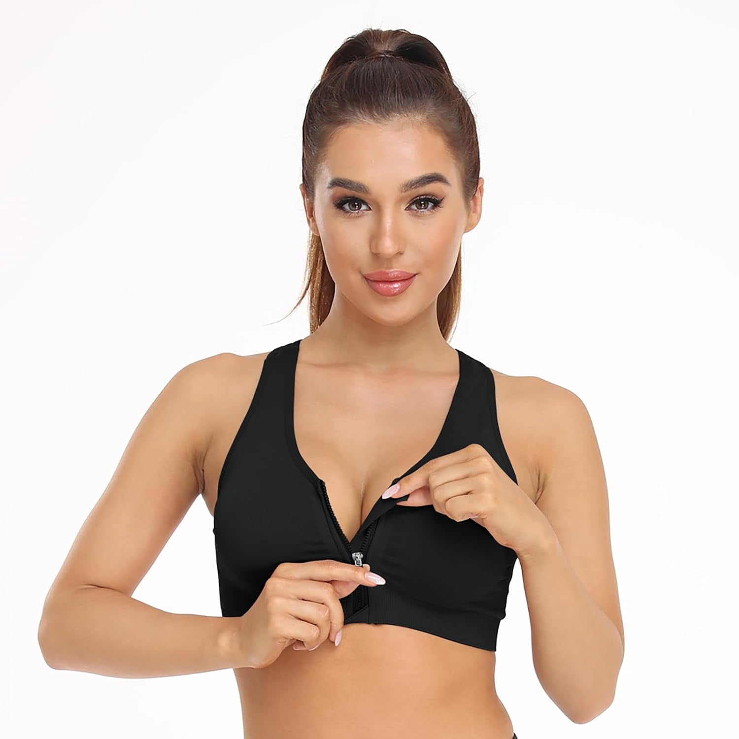 Elevate Your Comfort with the Women’s Zip Front Wireless Post-Surgery Sports Bra - Perfect for Yoga and Active Living
