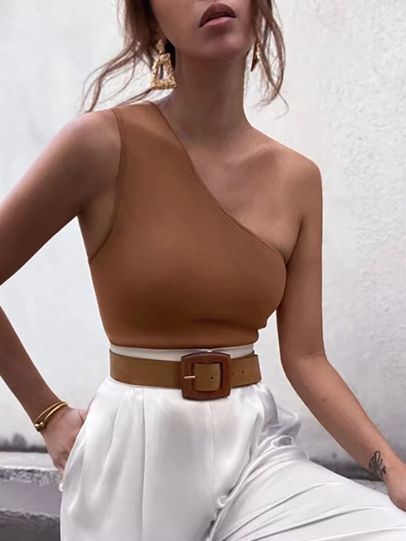 Elevate Your Summer Style with Our Women's Sexy One Shoulder Sports Tank Top - Perfect for Fitness and Casual Outings!