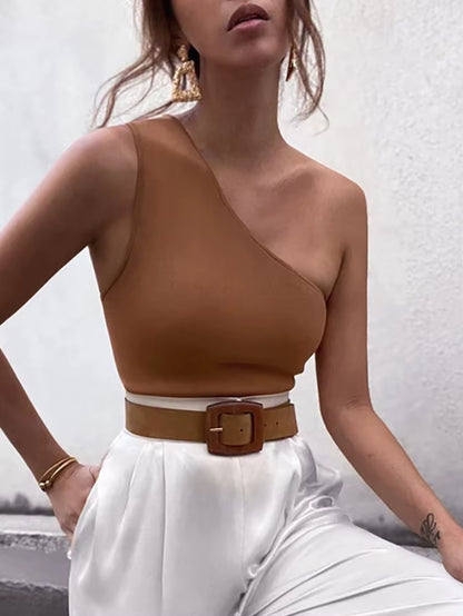 Elevate Your Summer Style with Our Women's Sexy One Shoulder Sports Tank Top - Perfect for Fitness and Casual Outings!