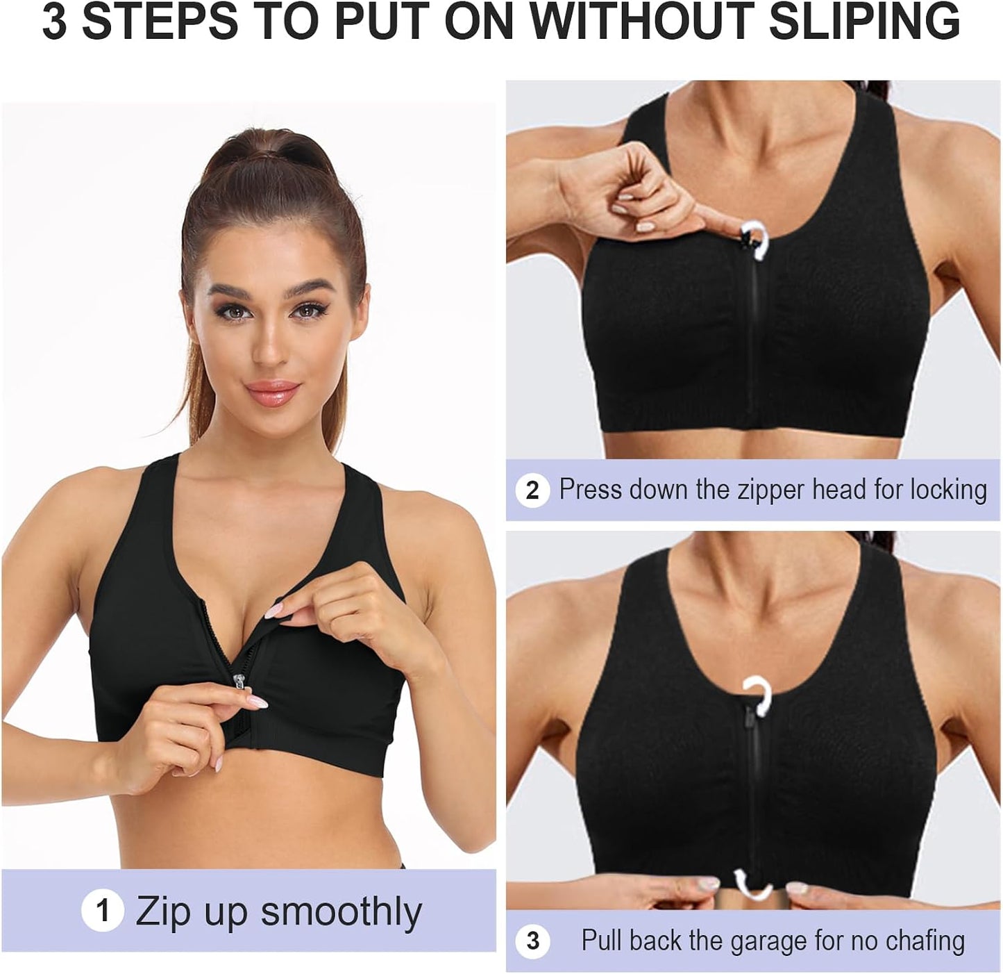 Elevate Your Comfort with the Women’s Zip Front Wireless Post-Surgery Sports Bra - Perfect for Yoga and Active Living
