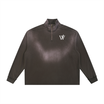 Sun Fade Raw Edge Quarter-Zip Sweatshirt