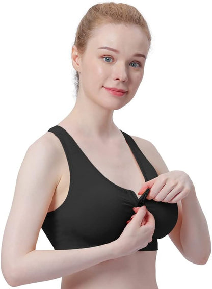 Elevate Your Comfort with the Women's Zip Front Wireless Post-Surgery Sports Bra - Perfect for Yoga and Active Wear