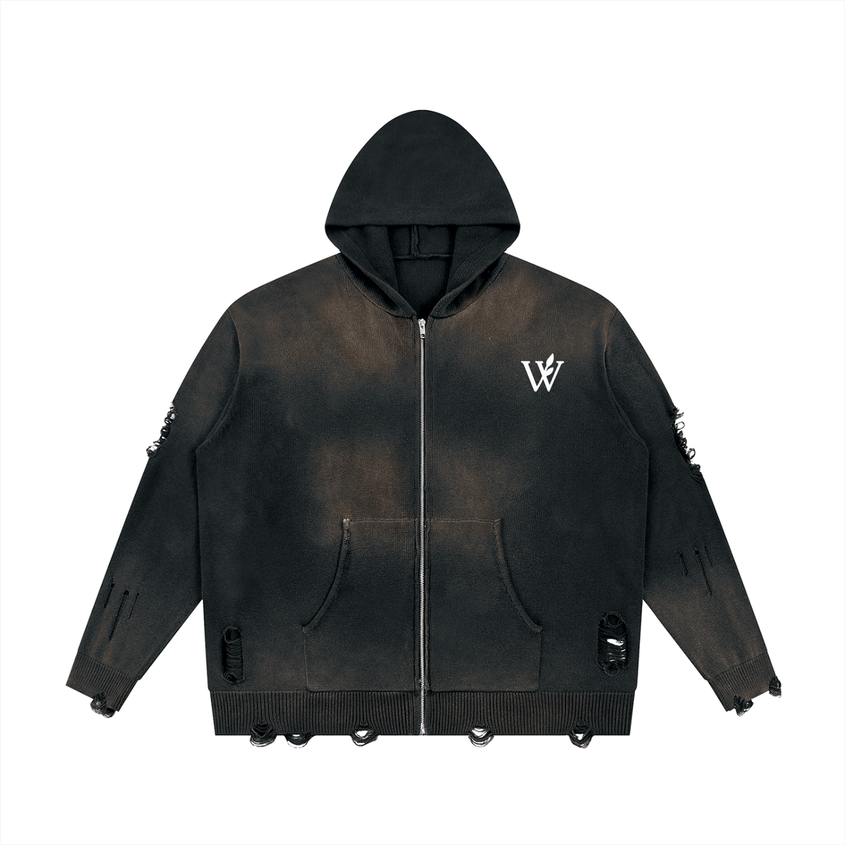 Unisex Distressed Full Zip Sweater