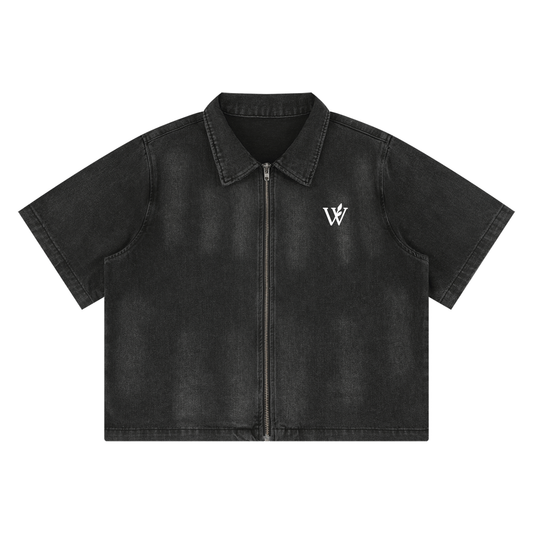 Unisex Vintage Washed Full-Zip Denim Shirt